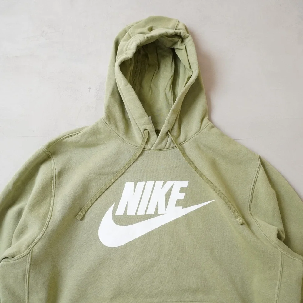 Nike Sportswear Club Fleece Hoodie Mens Large Olive Green Futura Logo Pullover